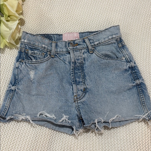 REVICE Light Blue Distressed Jean Shorts - Picture 1 of 5